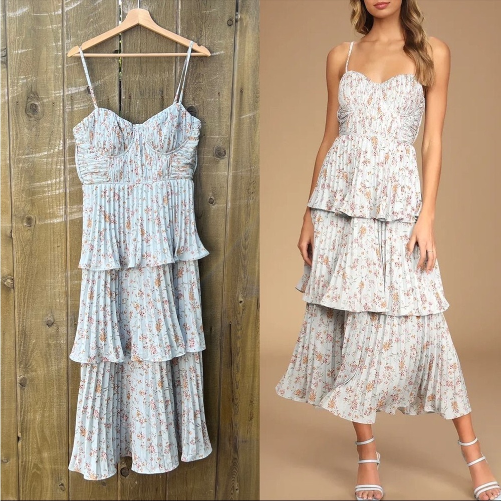 Lulu's Blue Floral Midi Dress